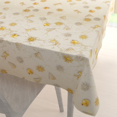Biante vianočný obdĺžnikový obrus Parma PM-136 Zlato-biele vianočné ozdoby na zlato-béžovom 80x120 cm
