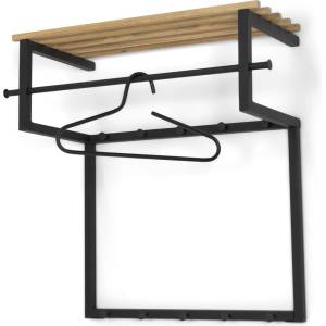 Spinder Design Черна/в естествен цвят метална стенна закачалка с рафт 76 cm Rizzoli - Spinder Design (GW150-22-14)