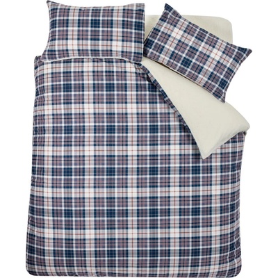 Catherine Lansfield Синьо -бежово двойно спално бельо от шерпа 200x200 cm Cosy Sherpa Check - Catherine Lansfield (BD/42276/W/DQS/NA)