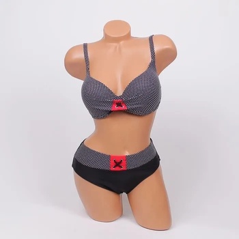 Image 1 of Черен бански на малки бели точици и декорация - чашка d