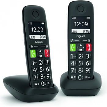 Gigaset Gigaset E290 Duo телефон с големи бутони и 2 слушалки, черен (L36852-H2901-B101)
