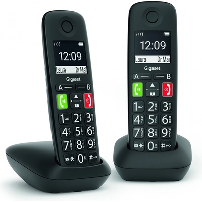 Gigaset Gigaset E290 Duo телефон с големи бутони и 2 слушалки, черен (L36852-H2901-B101)