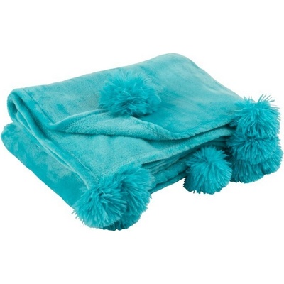 J-Line by Jolipa Pléd s brmbolcami v tyrkysovej farbe Pompom 130x170x1