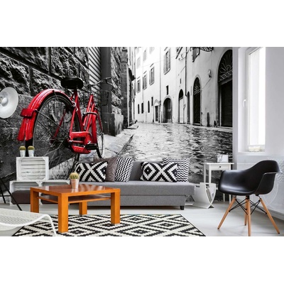 DIMEX ART Самозалепваща се флизелинова фототапета винтидж червен велосипед 375 x 250 см