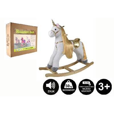 Teddies Kôň hojdací jednorožec plyš na batérie 71cm so zvukom a pohybom nosnosť 50kg v krabici 70x21x61cm