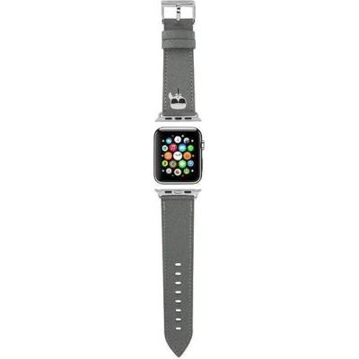 Силиконова каишка Karl Lagerfeld KLAWMOKHG за Apple Watch 38/40/41mm, сребърен / сребърен, Saffiano Karl Heads (KXG0036942)