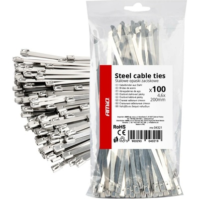 Amio 04321 Nerezové sťahovacie pásky 4,6 x 200 mm 100 ks