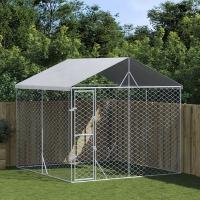vidaXL Venkovní psí kotec se střechou stříbrný 300 x 300 x 250 cm