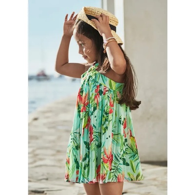 Mayoral Рокля аква плисирана с палми и кръстосани презрамки за мини момиче Майорал