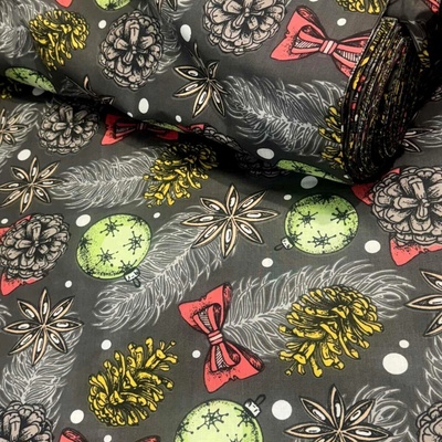 Vánoční bavlněná látka, metráž, šíře 160 cm, Vánoční motiv na Grafitovém