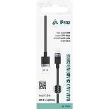 iPEAX textilní kabel USB-A / lightning 1 m, USB 2.0, černý 90010104