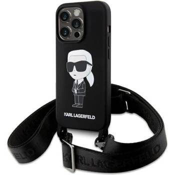 KARL LAGERFELD Кейс Karl Lagerfeld KLHCP15XSCBSKNK за iPhone 15 Pro Max 6.7"", твърд, черен / черен, Crossbody Silicone Ikonik (KXG0075627)