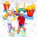 Teddies Hádzacia hra plast kríž s kruhmi + košíčkami s loptičkami v sieťke