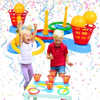 Teddies Hádzacia hra plast kríž s kruhmi + košíčkami s loptičkami v sieťke