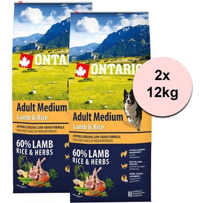 Ontario Adult Medium Lamb & Rice 2 x 12 kg