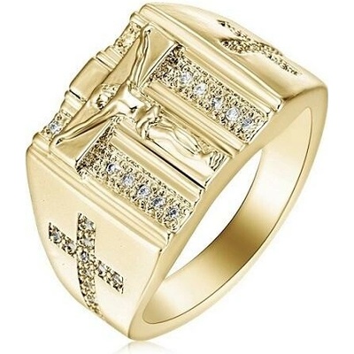 Blingstar Prsten JESUS GOLD Ježíš Bling 1158 zirkony kostka kříž