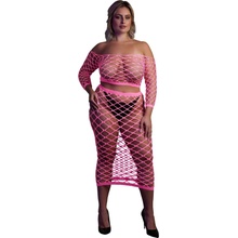 Ouch! Glow in the Dark Long Sleeve Crop Top and Long Skirt Neon Pink