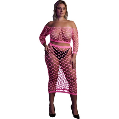 Ouch! Glow in the Dark Long Sleeve Crop Top and Long Skirt Neon Pink