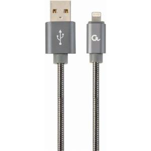 Gembird USB 2.0 A - Lightning M/M кабел за данни 2 м сив Премиум спирала от метал CC-USB2S-AMLM-2M-BG (CC-USB2S-AMLM-2M-BG)