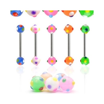 Šperky eshop piercing do jazyka barevné puntíky W45.05 Oranžová
