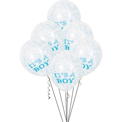 UNIQUE Balónik transparentný 30 cm potlač "It´s a boy" s modrými konfetami