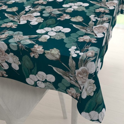 Biante Teflonový obdélníkový ubrus TF-058 Květy s eukalyptem na tmavě zeleném 140x200cm