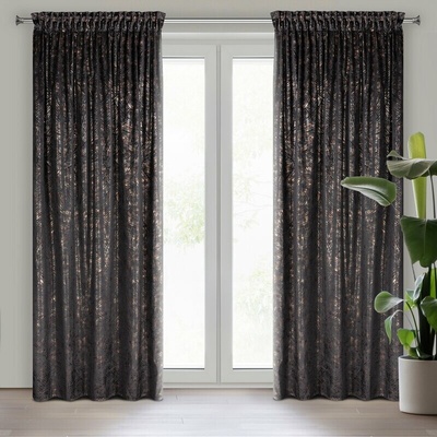 Takoy Záves TULIA z mäkkého zamatu s metalickou potlačou s motívom banánových listov 135 x 270 cm-HF-431699 | 135 x 270 cm