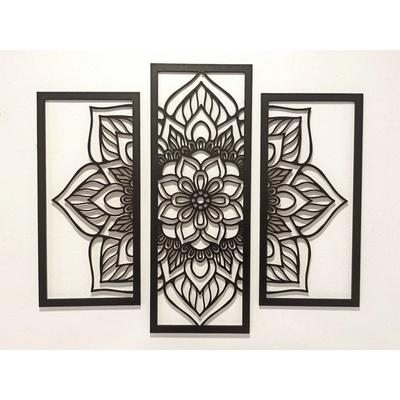 MAJADESIGN Dřevěná mandala FLOWER - trojdílný obraz na zeď dekorace z překližky barevně lakovaná Rozměr obrazu: 59 x 50 cm