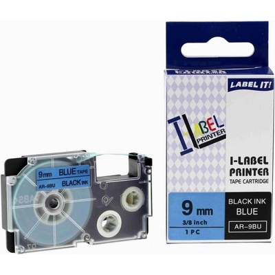 Compatible Съвместима лента с Casio XR-9BU1, 9mm x 8m черен печат / син фон (XR9BU)