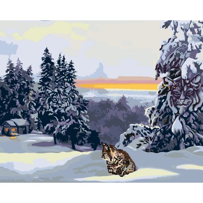 ZUTY Malování podle čísel RYS VE SNĚHU CHATA A LES D RUSTY RUST Rozměr 40 x 50 cm Rámování vypnuté plátno na rám