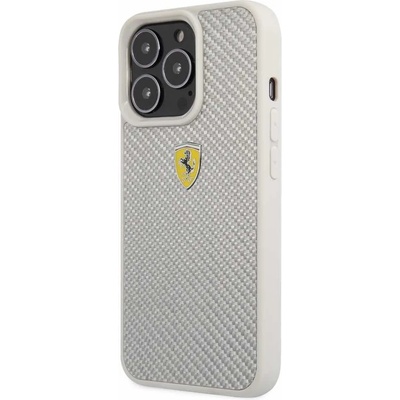 Ferrari Real Carbon Hard Case - хибриден удароустойчив кейс с карбоново покритие за iPhone 13 Pro (сребрист)