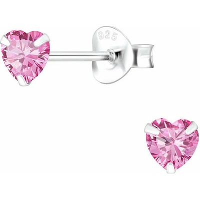 Nefertitis 03691 Stříbrné náušnice pecky se zirkony 4mm PINK HEART NF56912