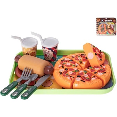 Mikro Бърза храна пица с велкро, хотдог и напитки 2бр с поднос 26x19см