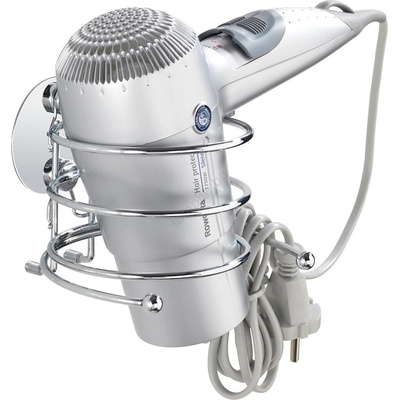 Wenko 18770100- Държач за сешоар TURBO-LOC, кръгъл стоманен, 14x11, 5 cm, лъскав хром (WE0579)