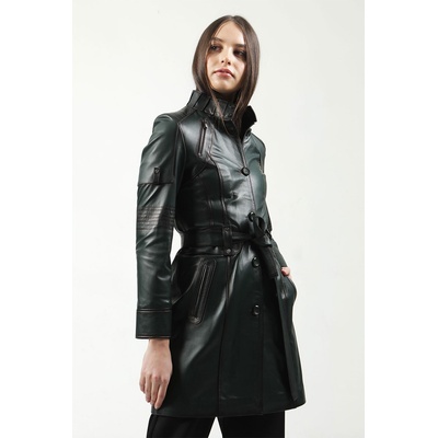 Jacket Club Дамски шлифер от естествена кожа yb-2334 - Тъмнозелен #318018 (318018_Смарагд)