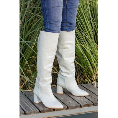 Moda Trend Дамски ботуши с ток - Бели #361980 (361980_Бяло)
