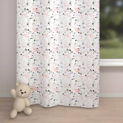 Biante Dětský bavlněný závěs Sandra SA-288 Eukalyptus s růžovými květy na bílém 150x140 cm