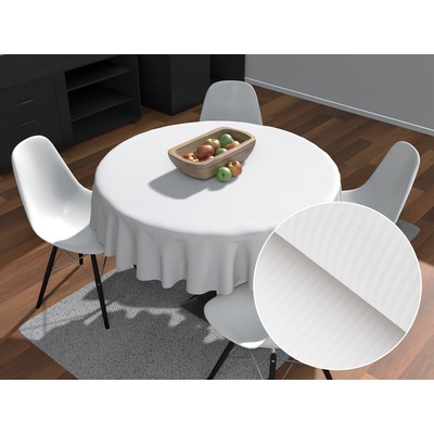 Biante Veľký damaškový okrúhly obrus Atlas Grádl DM-012 Biely tenké pásiky 2 mm Ø 210cm