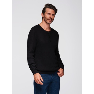 Ombre Clothing Мъжки ребрест пуловер с копчета към деколтето - черен V2 OM-SWSW-0182 Ombre Clothing Ombre Clothing | Cheren | МЪЖЕ | M