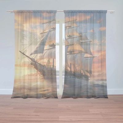 Sablio Záclony Plachetnica vo vlnách pri východe slnka: 2ks 150x250cm