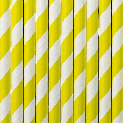 PartyDeco Papierové slamky žlté pruhované 20 cm 10 ks