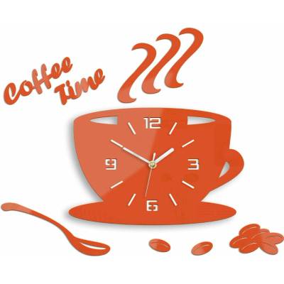 Moderné nástenné hodiny COFFE TIME 3D ORANGE orange