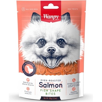Wanpy Salmon Fish Shape Bites -Кучешко лакомство премиум клас хапки от сьомга с формата на рибки, печени на фурна, 100 гр