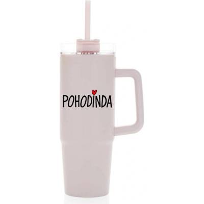 Giftie Pohodinda růžová cestovní termoska s průhledným víčkem 900 ml