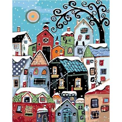 zuty Malování podle čísel Barevné domky v zimě 80 x 100 cm bez rámu a bez vypnutí plátna