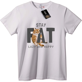 NOONEBRAND Тениска Остани Дебел Мързелив Щастлив Котак - S, White