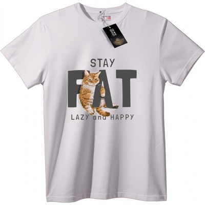NOONEBRAND Тениска Остани Дебел Мързелив Щастлив Котак - S, White