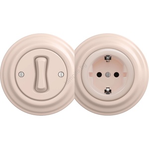Kliklap - Ретро еднополюсен ключ № 1 и SCHUKO розетка 230 V с рамка в старо-розов цвят (KA0120E)