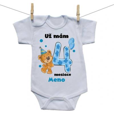 Boodyy Body s krátkym rukávom Už mám 4 mesiace s Medvedíkom a menom dieťatka Chlapec