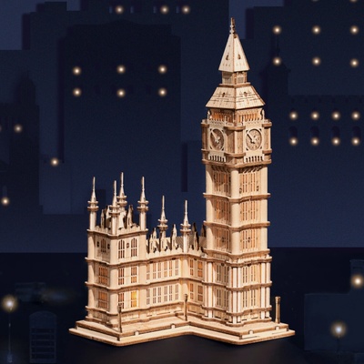 RoboTime 3D drevená skladačka Big Ben svietiaci